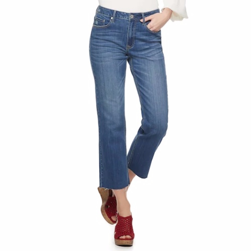 American Rag High-Waist Cropped Raw Hem Wide-Leg Stretch Denim Jeans Blue